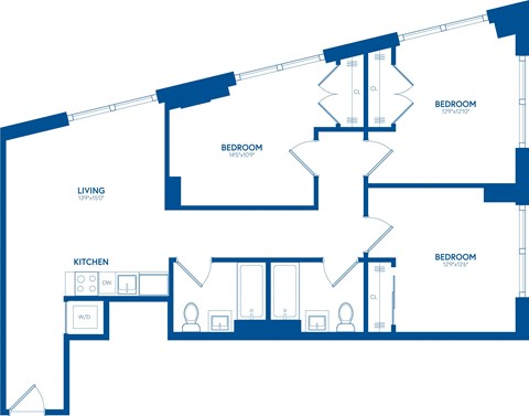 Floor plan for 3 beds, 2 baths, 1123 sqft